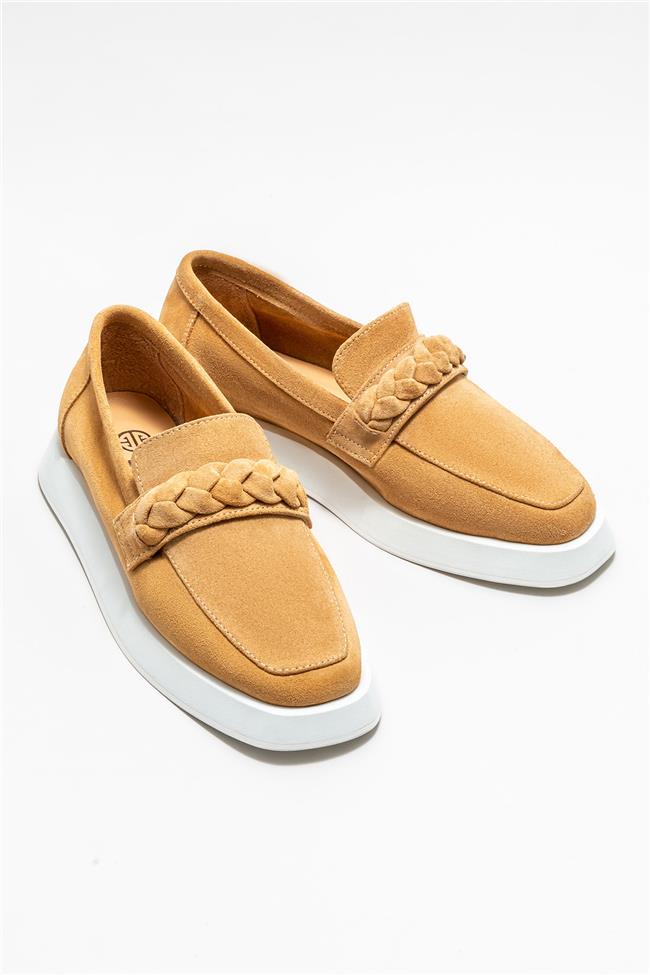 Camel Deri Kadın Loafer