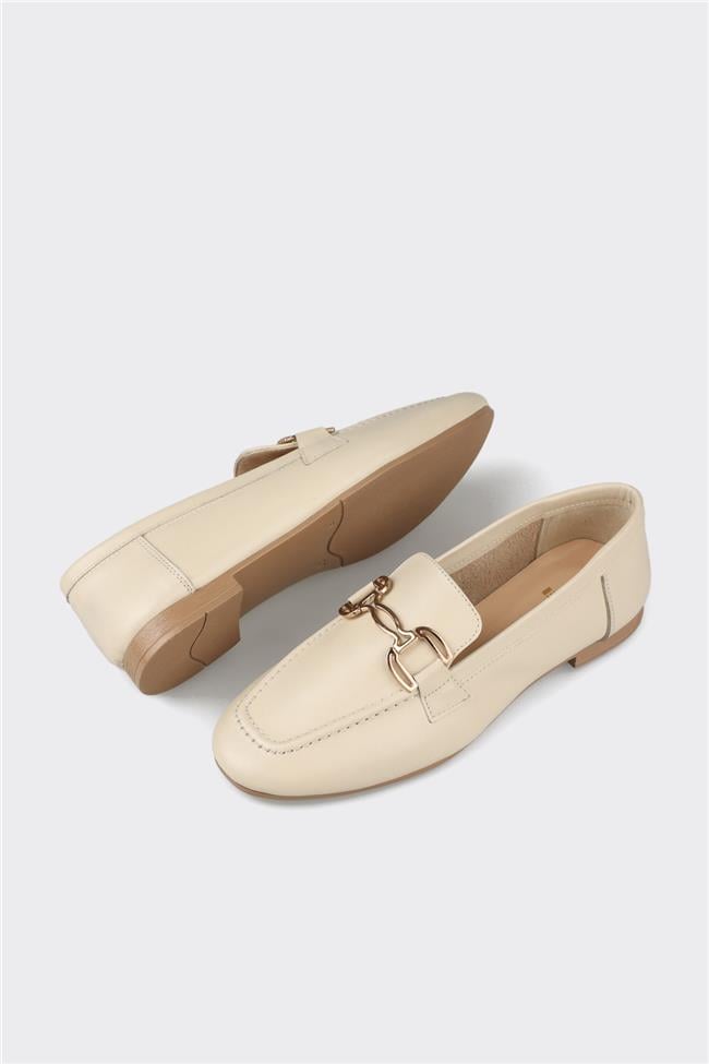 Ekru Deri Kadın Loafer