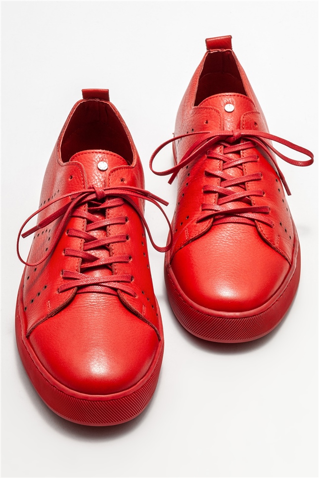 Kırmızı Deri Erkek Spor Ayakkabı