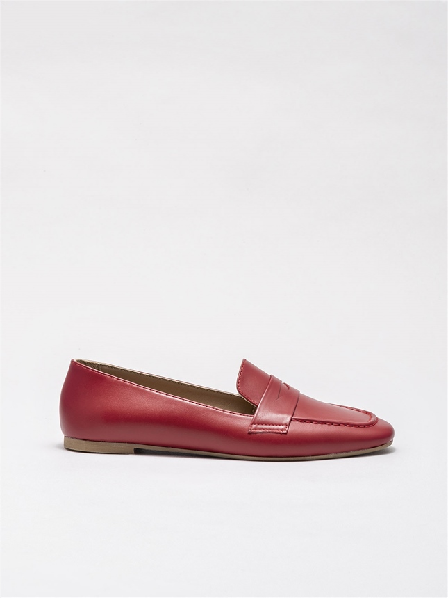 Kırmızı Deri Kadın Günlük Ayakkabı