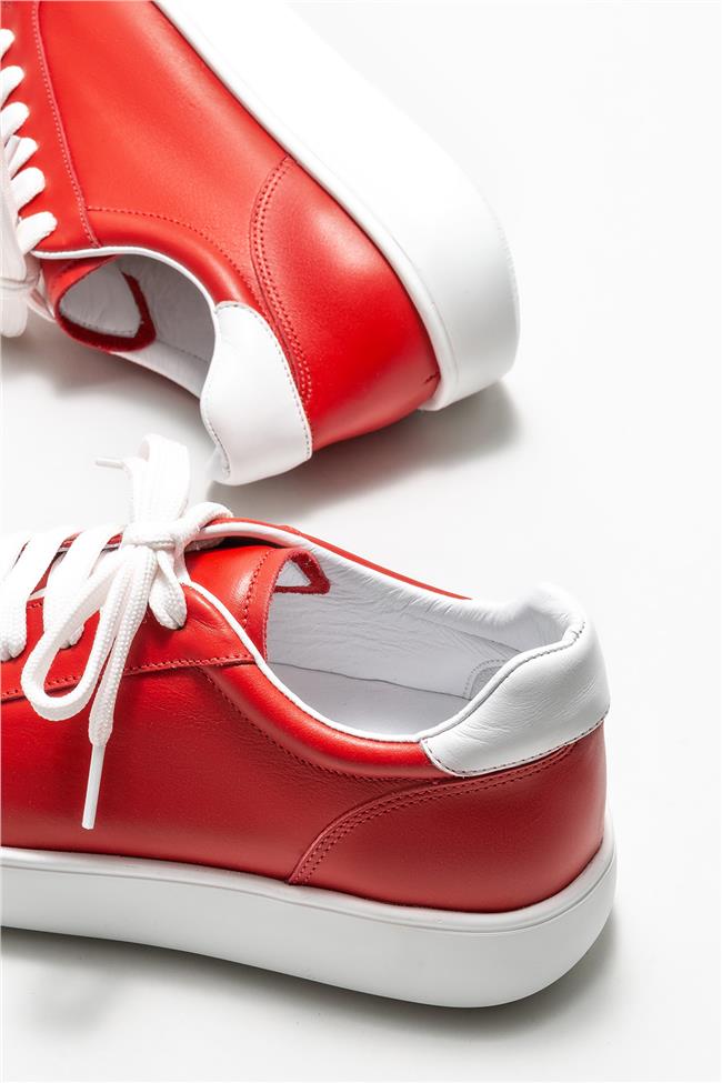 Kırmızı Deri Kadın Spor Ayakkabı