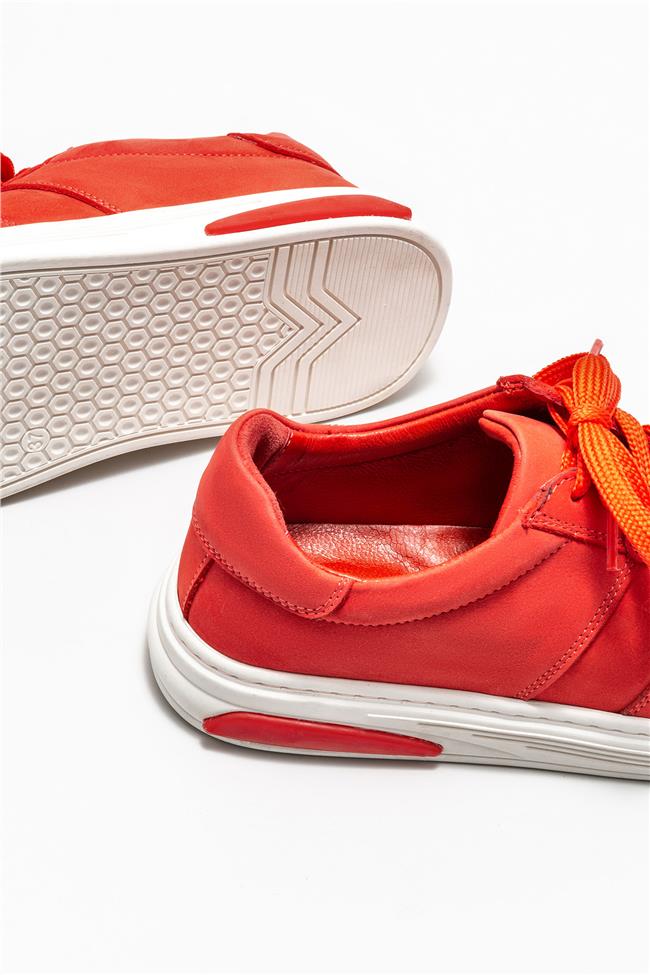Kırmızı Deri Kadın Spor Ayakkabı