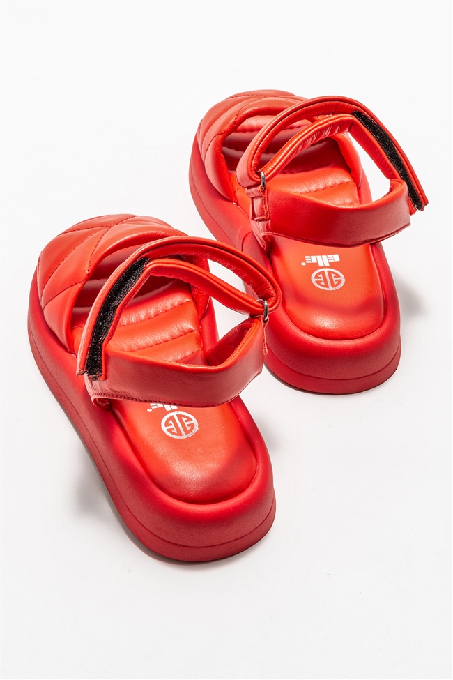 Kırmızı Deri Kadın Spor Sandalet