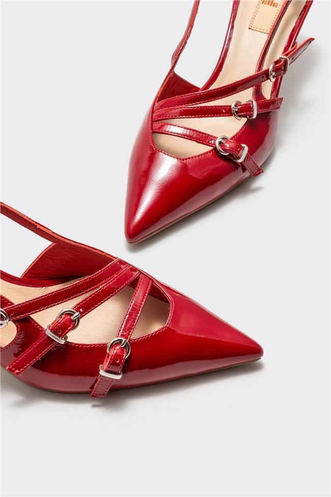 Kırmızı Deri Kadın Topuklu Ayakkabı