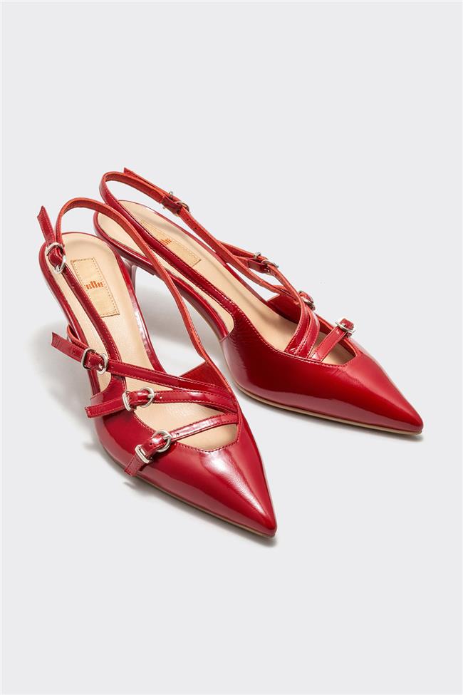 Kırmızı Deri Kadın Topuklu Ayakkabı