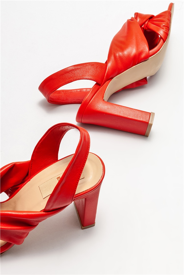 Kırmızı Deri Kadın Topuklu Sandalet