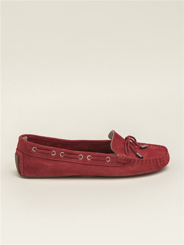 Kırmızı Hakiki Deri Günlük Düz Ayakkabı