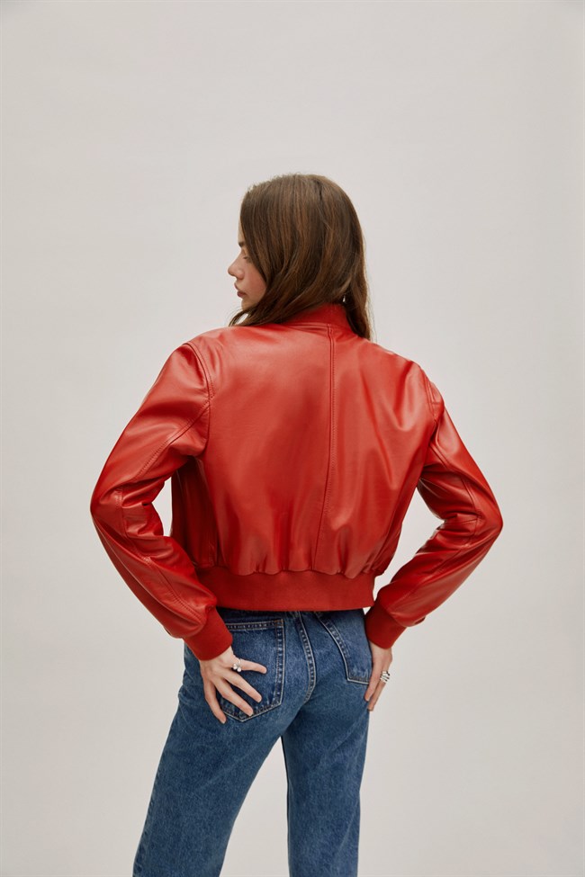 Kırmızı Kadın Deri Ceket