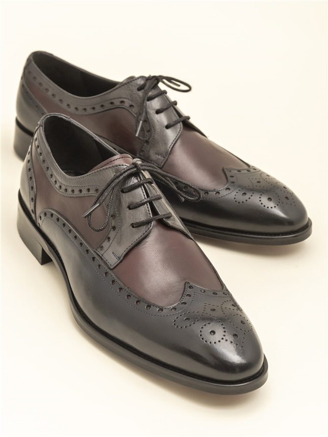 Lacivert /Bordo Hakiki Deri Erkek Klasik Ayakkabı