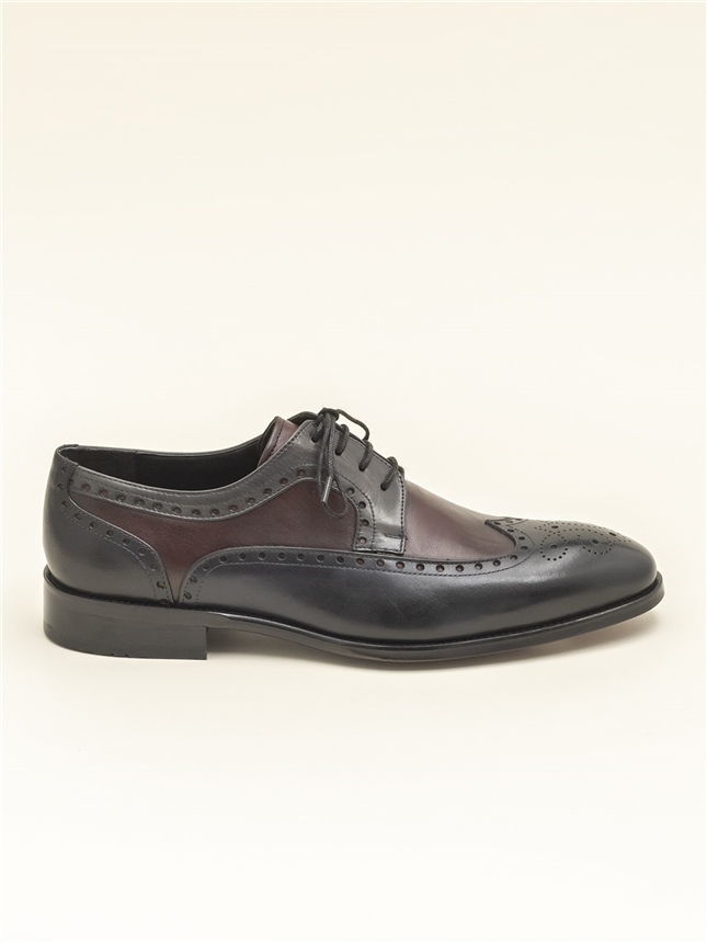 Lacivert /Bordo Hakiki Deri Erkek Klasik Ayakkabı