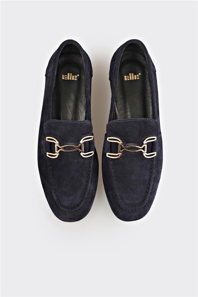 Lacivert Deri Kadın Loafer
