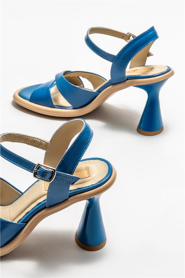 Mavi Deri Kadın Topuklu Sandalet