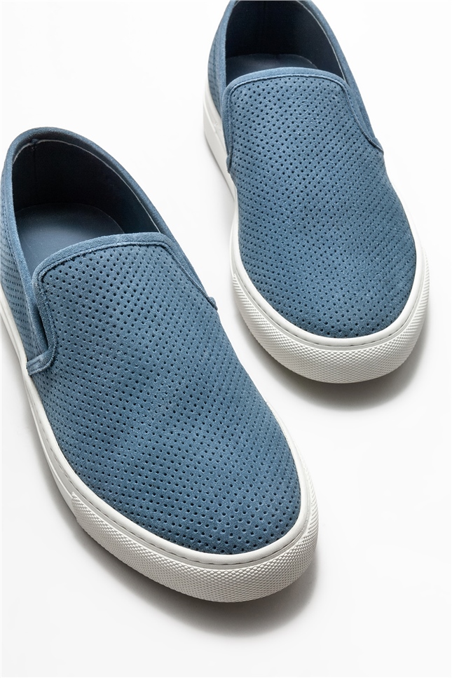 Mavi Hakiki Deri Erkek Günlük Ayakkabı
