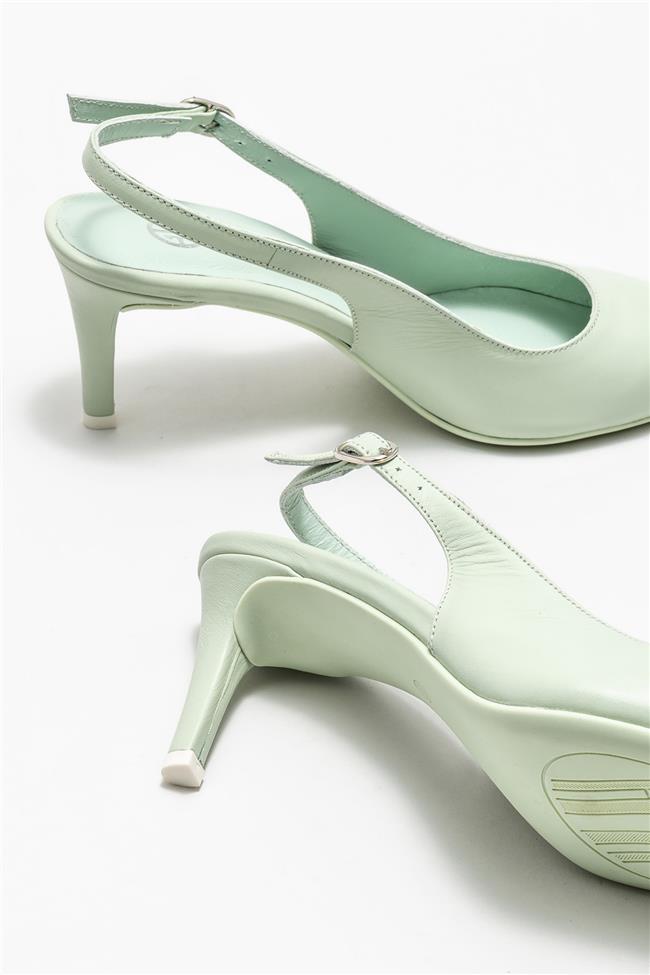 Mint Yeşili Deri Kadın Orta Topuk Ayakkabı