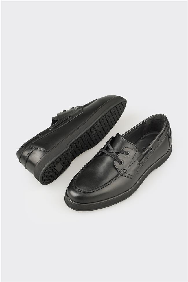 Siyah Deri Erkek Günlük Ayakkabı