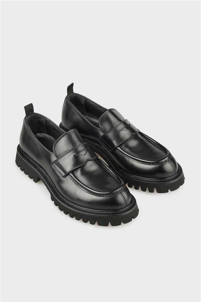 Siyah Deri Erkek Günlük Loafer