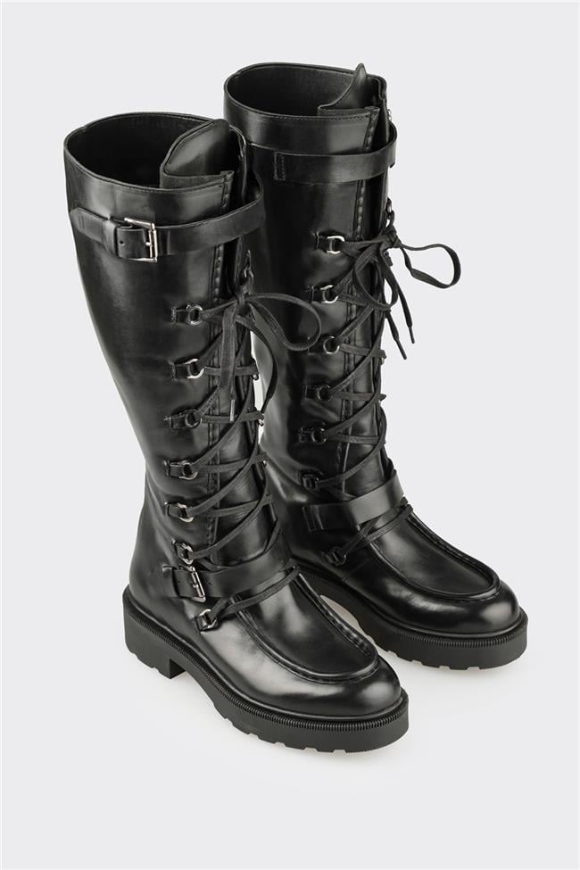 Siyah Deri Kadın Çizme