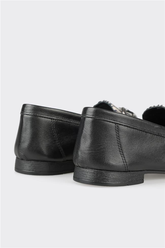 Siyah Deri Kadın Loafer