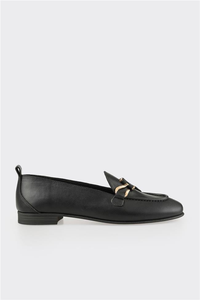 Siyah Deri Kadın Loafer