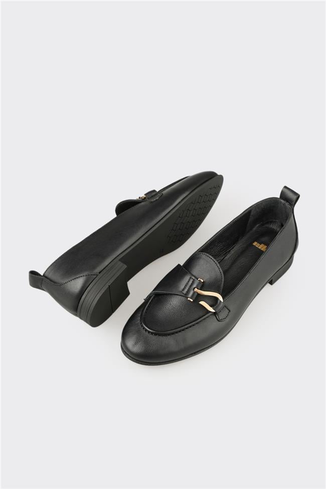 Siyah Deri Kadın Loafer