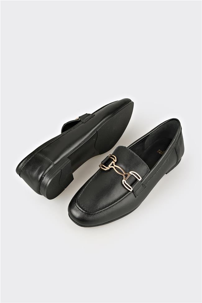 Siyah Deri Kadın Loafer