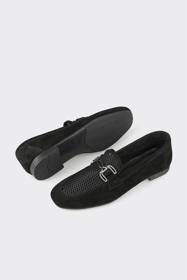 Siyah Deri Kadın Loafer