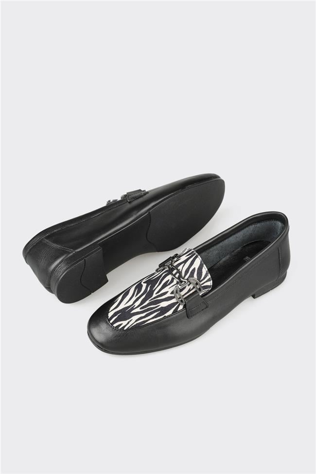 Siyah Deri Kadın Loafer
