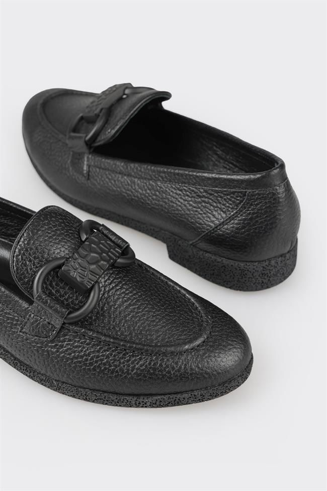 Siyah Deri Kadın Loafer