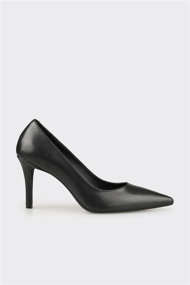 Siyah Deri Kadın Stiletto