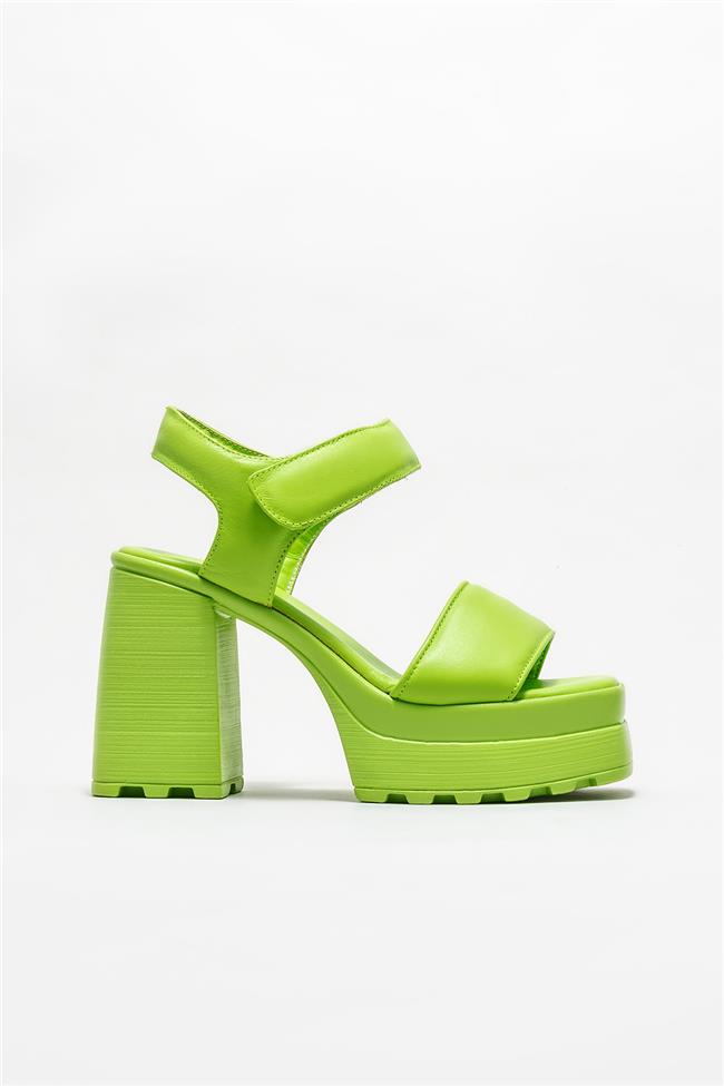 Yeşil Deri Kadın Topuklu Sandalet