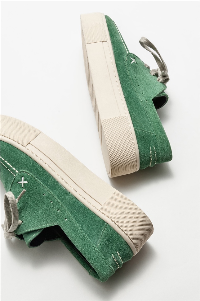 Yeşil Deri Kadın Günlük Düz Ayakkabı