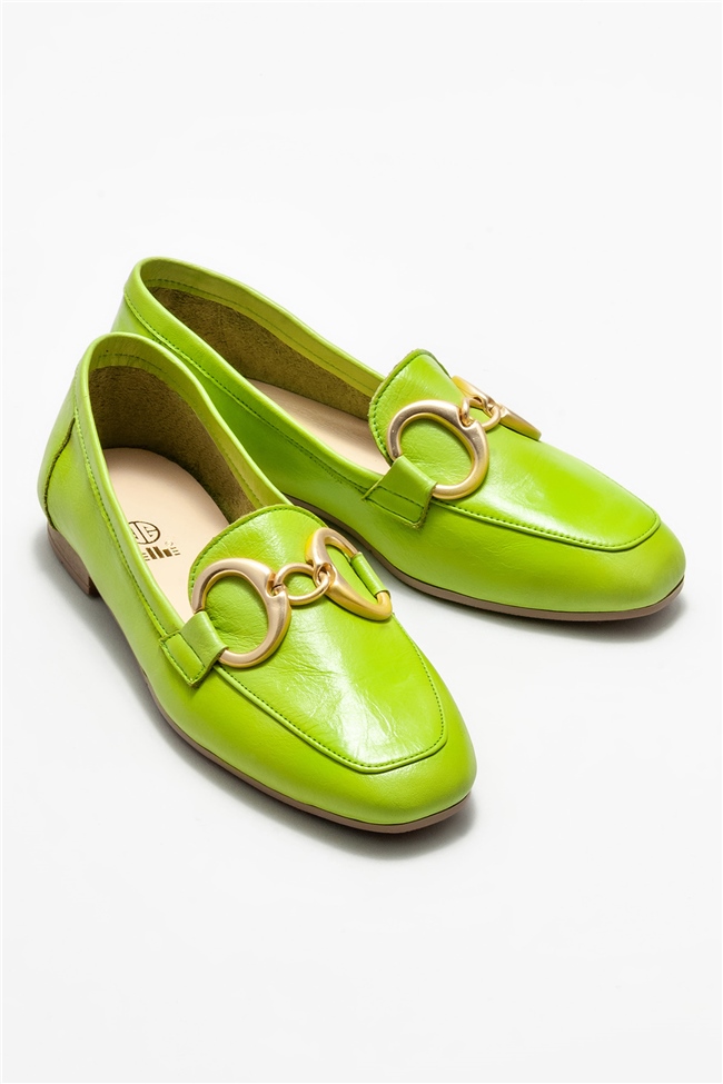 Yeşil Deri Kadın Loafer