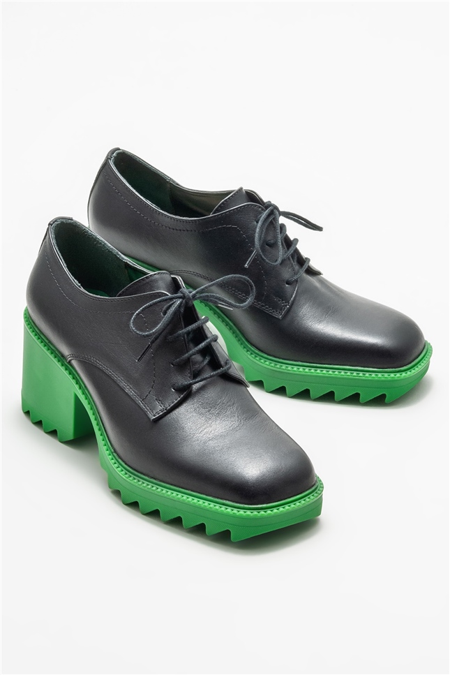 Yeşil Deri Kadın Topuklu Ayakkabı