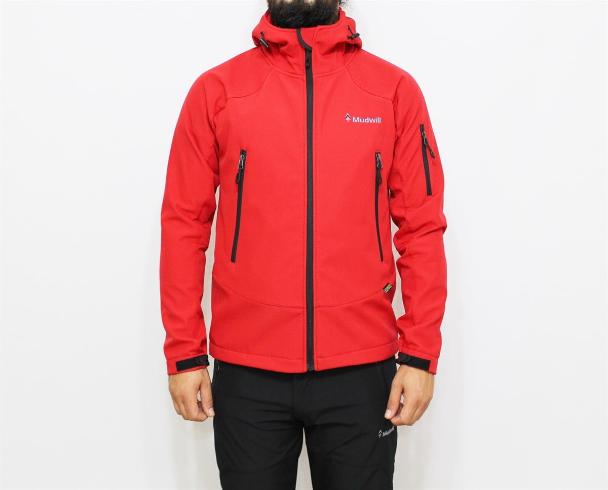Mudwill Kapşonlu Softshell Erkek Mont Ceket Kırmızı