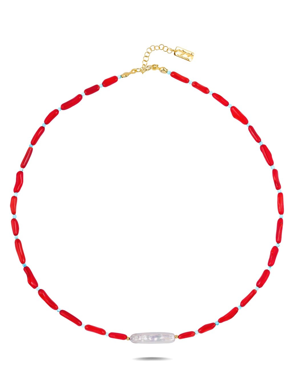 Uzun Kırmızı Mercan Kolye 925 Ayar Gümüş