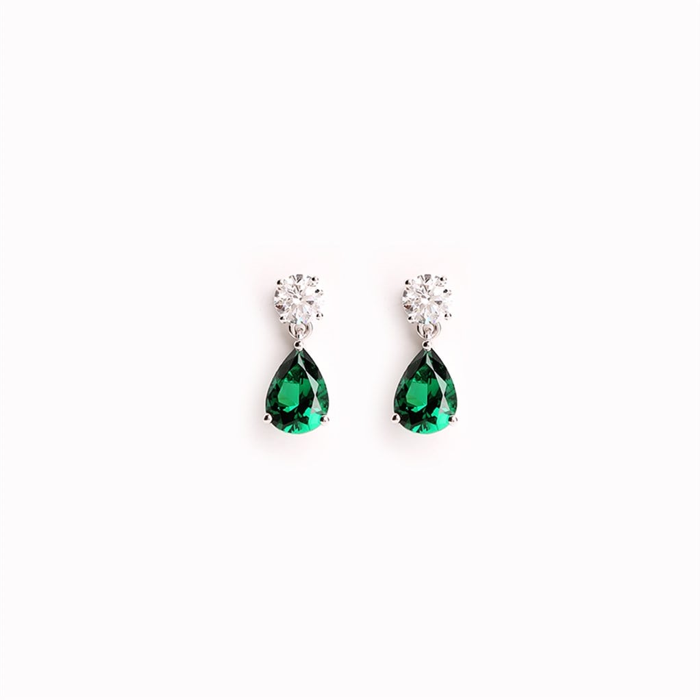 Emerald Tektaş Damla Küpe 925 Ayar Gümüş
