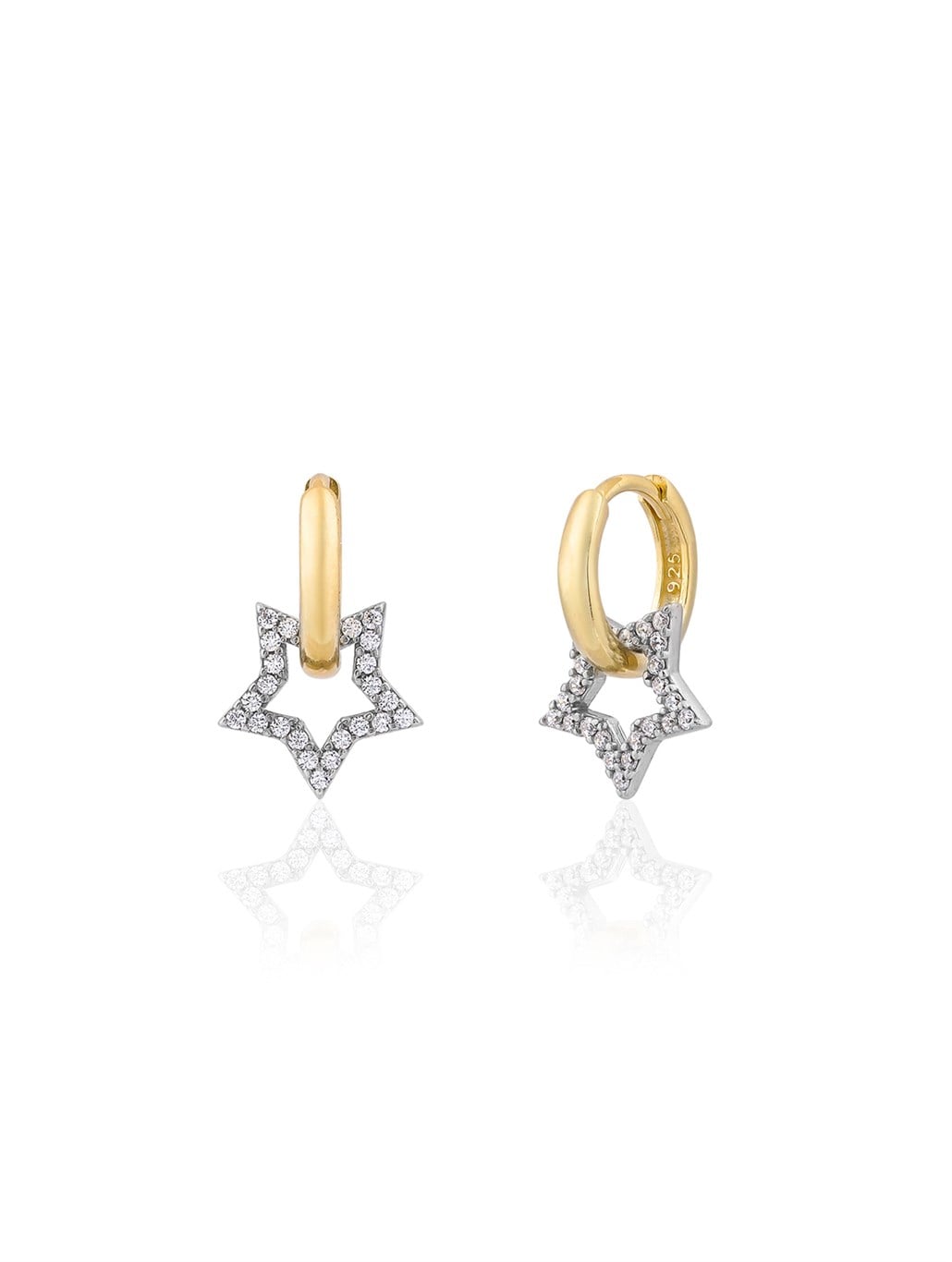 Taşlı Gold Silver Yıldız küpe 925 Ayar Gümüş