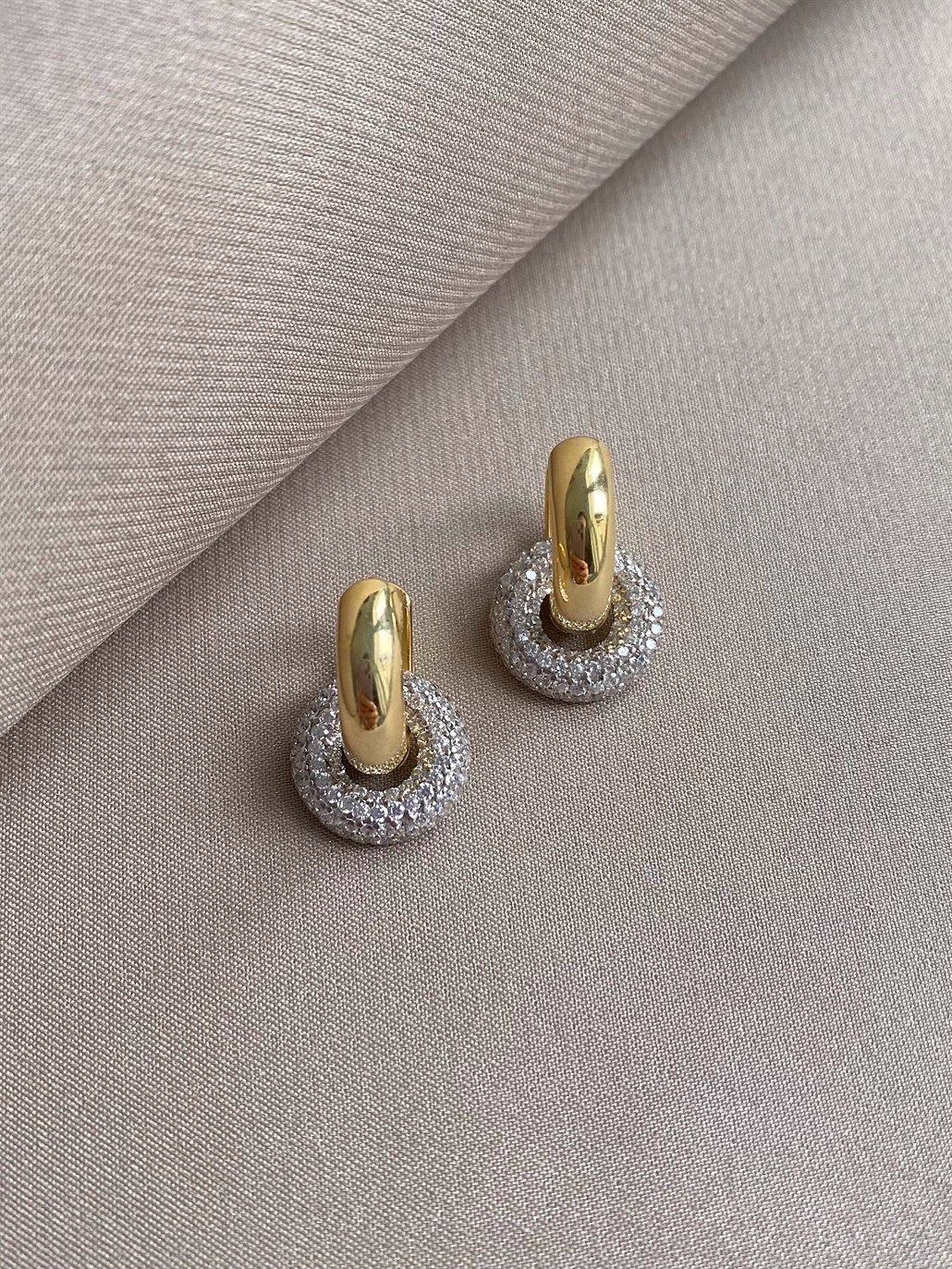 Taşlı Gold&Silver Küpe 925 Ayar Gümüş