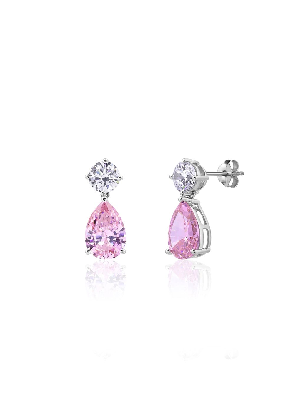 Tektaşlı Pembe Küpe 925 Ayar Gümüş