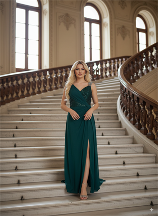 ALCHERA PUL PAYETLİ ASKILI ABİYE ELBİSE