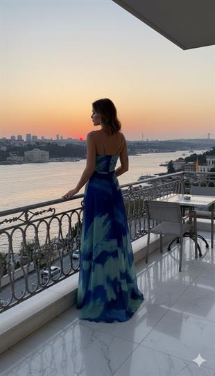 ALCHERA ŞAL DESENLİ ABİYE ELBİSE 