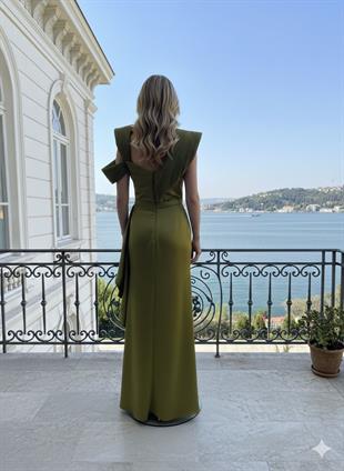 ALCHERA SATEN OMUZ DETAYLI ABİYE ELBİSE