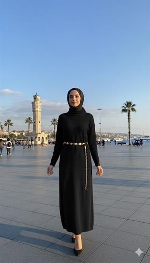 CEREMONY BALIKÇI YAKA KEMER AKSESUARLI TRİKO ELBİSE