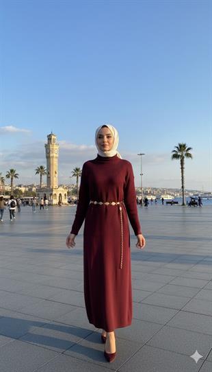 CEREMONY BALIKÇI YAKA KEMER AKSESUARLI TRİKO ELBİSE