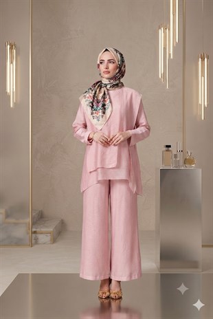 CEREMONY BLUZUNUN ÖNÜ PARÇALI BOL PAÇA PANTOLONLU NİL TAKIM