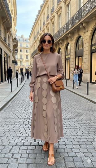 CEREMONY COOKIE ÖNÜ DERİ PARÇACIKLI BELİ LASTİK ETEKLİ TAKIM