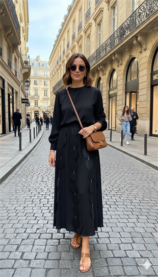 CEREMONY COOKIE ÖNÜ DERİ PARÇACIKLI BELİ LASTİK ETEKLİ TAKIM