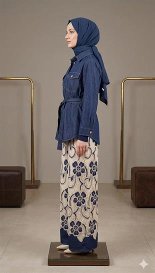 CEREMONY DENİM ÖNDEN PİLELİ ETEK 