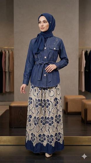 CEREMONY DENİM ÖNDEN PİLELİ ETEK 