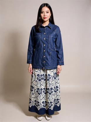 CEREMONY ÖNDEN ÇIT ÇIT TAŞ DETAYLI DENİM TUNİK